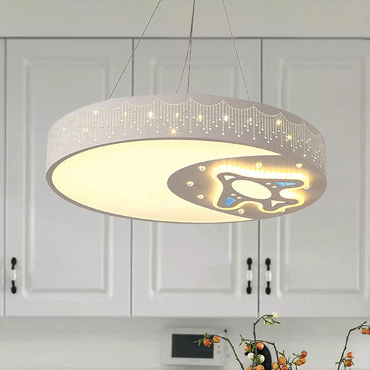 Etched Moon Pendant Light with Rocket Modern Iron Hanging Light in White for Study Room White Clearhalo 'Art Deco Pendants' 'Cast Iron' 'Ceiling Lights' 'Ceramic' 'Crystal' 'Industrial Pendants' 'Industrial' 'Metal' 'Middle Century Pendants' 'Pendant Lights' 'Pendants' 'Tiffany' Lighting' 253134