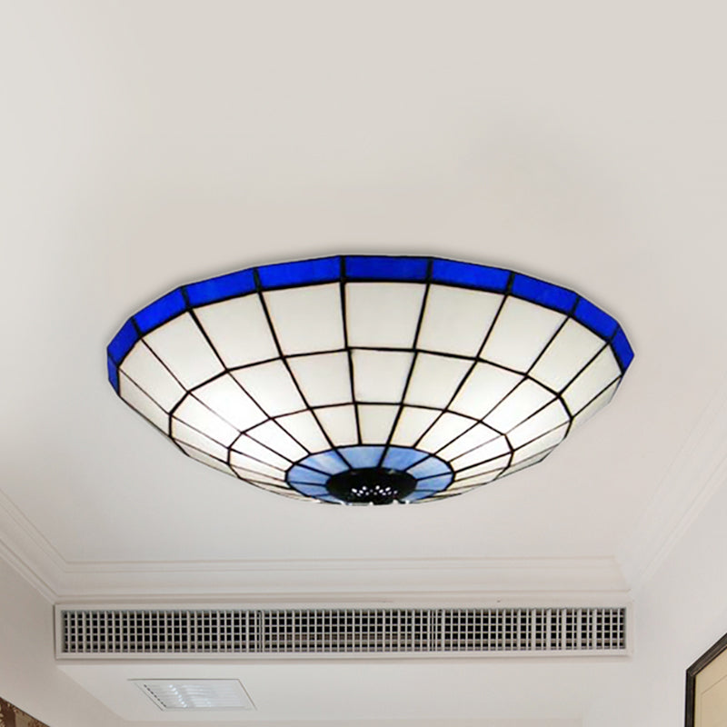 12"/16"/19.5" Wide Bowl Flush Mount Light Tiffany Style Stained Glass Ceiling Flush Light in Blue for Living Room Blue Clearhalo 'Ceiling Lights' 'Close To Ceiling Lights' 'Close to ceiling' 'Flush mount' Lighting' 253136