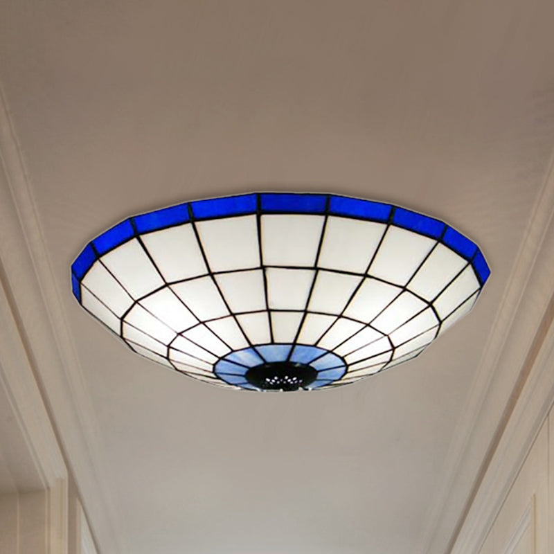 12"/16"/19.5" Wide Bowl Flush Mount Light Tiffany Style Stained Glass Ceiling Flush Light in Blue for Living Room Clearhalo 'Ceiling Lights' 'Close To Ceiling Lights' 'Close to ceiling' 'Flush mount' Lighting' 253137