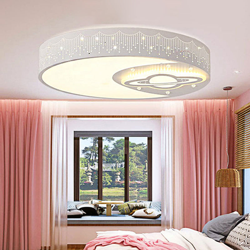 Round Child Bedroom Ceiling Light with Moon and Planet Metal Creative Flush Mount Light in White Clearhalo 'Ceiling Lights' 'Close To Ceiling Lights' 'Close to ceiling' 'Flush mount' Lighting' 253158