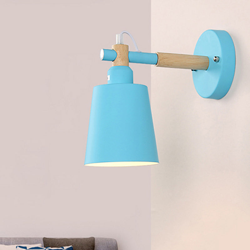 Candy Colored Bucket Sconce Light Angle Adjustable 1 Light Macaron Metal Sconce Lamp for Shop Blue Clearhalo 'Cast Iron' 'Glass' 'Industrial' 'Modern wall lights' 'Modern' 'Tiffany' 'Traditional wall lights' 'Wall Lamps & Sconces' 'Wall Lights' Lighting' 253163
