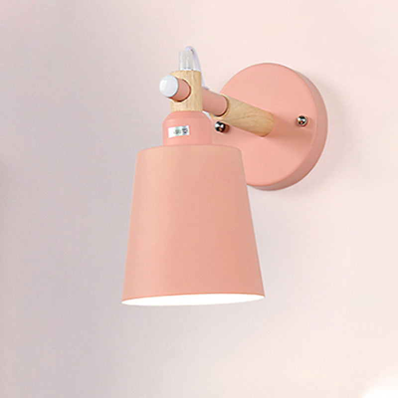 Candy Colored Bucket Sconce Light Angle Adjustable 1 Light Macaron Metal Sconce Lamp for Shop Pink Clearhalo 'Cast Iron' 'Glass' 'Industrial' 'Modern wall lights' 'Modern' 'Tiffany' 'Traditional wall lights' 'Wall Lamps & Sconces' 'Wall Lights' Lighting' 253165