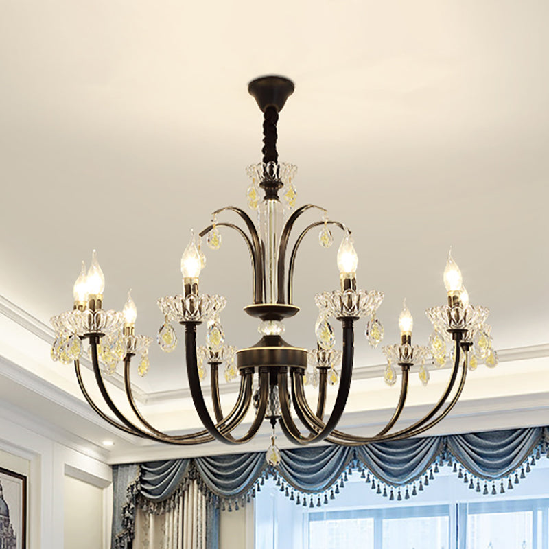 Black Candle Ceiling Light Traditional Metal 6/8/10 Lights Living Room Hanging Light Fixture Clearhalo 'Ceiling Lights' 'Chandeliers' Lighting' options 253179