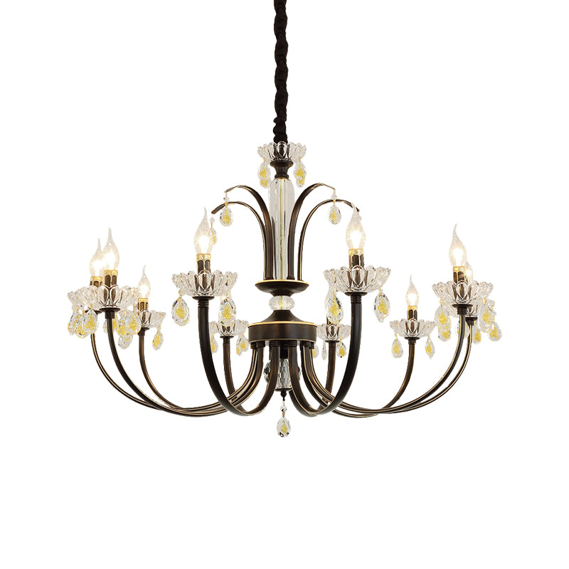 Black Candle Ceiling Light Traditional Metal 6/8/10 Lights Living Room Hanging Light Fixture Clearhalo 'Ceiling Lights' 'Chandeliers' Lighting' options 253180