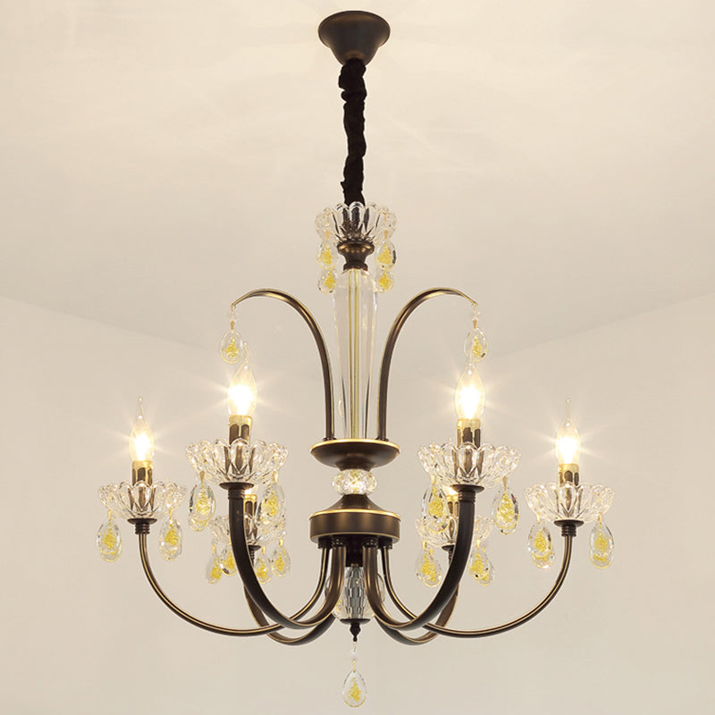 Black Candle Ceiling Light Traditional Metal 6/8/10 Lights Living Room Hanging Light Fixture 6 Black Clearhalo 'Ceiling Lights' 'Chandeliers' Lighting' options 253182_2edeebe5-785d-4e3f-a3d4-e326ddb14cf7