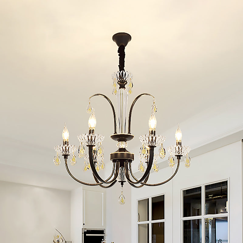Black Candle Ceiling Light Traditional Metal 6/8/10 Lights Living Room Hanging Light Fixture Clearhalo 'Ceiling Lights' 'Chandeliers' Lighting' options 253183