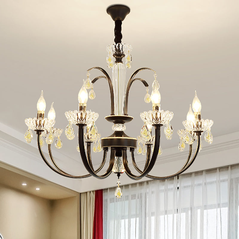 Black Candle Ceiling Light Traditional Metal 6/8/10 Lights Living Room Hanging Light Fixture Clearhalo 'Ceiling Lights' 'Chandeliers' Lighting' options 253187