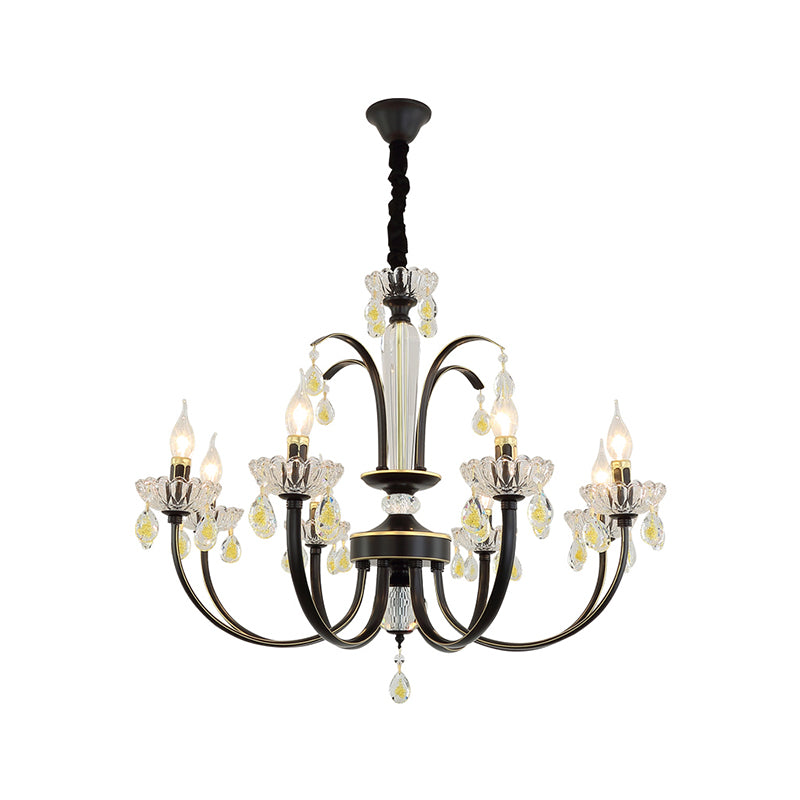 Black Candle Ceiling Light Traditional Metal 6/8/10 Lights Living Room Hanging Light Fixture Clearhalo 'Ceiling Lights' 'Chandeliers' Lighting' options 253188