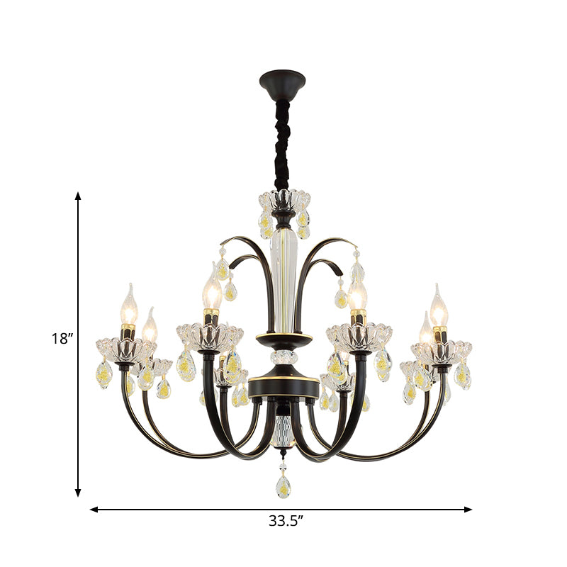 Black Candle Ceiling Light Traditional Metal 6/8/10 Lights Living Room Hanging Light Fixture Clearhalo 'Ceiling Lights' 'Chandeliers' Lighting' options 253189