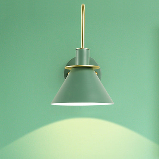 Nordic Pyramid Shade Wall Light Metallic One Light Sconce Light for Study Room Bedroom Green Clearhalo 'Cast Iron' 'Glass' 'Industrial' 'Modern wall lights' 'Modern' 'Tiffany' 'Traditional wall lights' 'Wall Lamps & Sconces' 'Wall Lights' Lighting' 253233