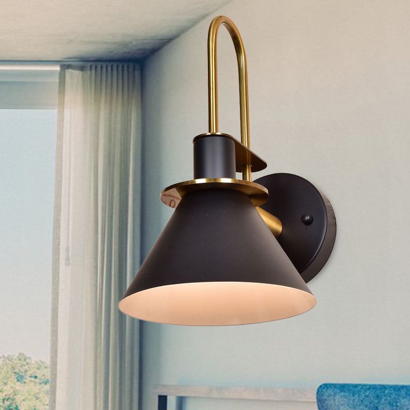 Nordic Pyramid Shade Wall Light Metallic One Light Sconce Light for Study Room Bedroom Black Clearhalo 'Cast Iron' 'Glass' 'Industrial' 'Modern wall lights' 'Modern' 'Tiffany' 'Traditional wall lights' 'Wall Lamps & Sconces' 'Wall Lights' Lighting' 253235