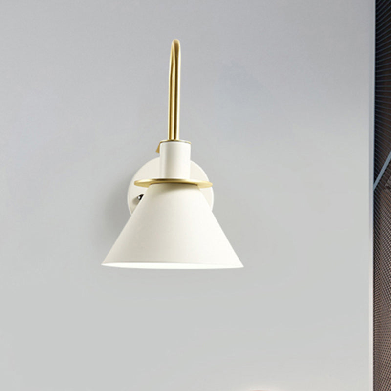 Nordic Pyramid Shade Wall Light Metallic One Light Sconce Light for Study Room Bedroom White Clearhalo 'Cast Iron' 'Glass' 'Industrial' 'Modern wall lights' 'Modern' 'Tiffany' 'Traditional wall lights' 'Wall Lamps & Sconces' 'Wall Lights' Lighting' 253237