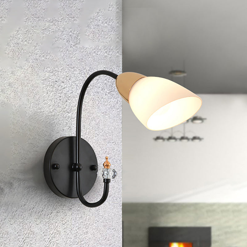 Oval Milky Glass Wall Mounted Lamp Modern 1/2-Bulb Living Room Sconce Light in Black Clearhalo 'Cast Iron' 'Glass' 'Industrial' 'Modern wall lights' 'Modern' 'Tiffany' 'Traditional wall lights' 'Wall Lamps & Sconces' 'Wall Lights' Lighting' 253240