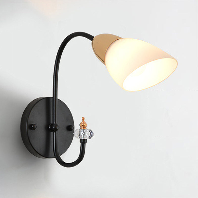 Oval Milky Glass Wall Mounted Lamp Modern 1/2-Bulb Living Room Sconce Light in Black Clearhalo 'Cast Iron' 'Glass' 'Industrial' 'Modern wall lights' 'Modern' 'Tiffany' 'Traditional wall lights' 'Wall Lamps & Sconces' 'Wall Lights' Lighting' 253241