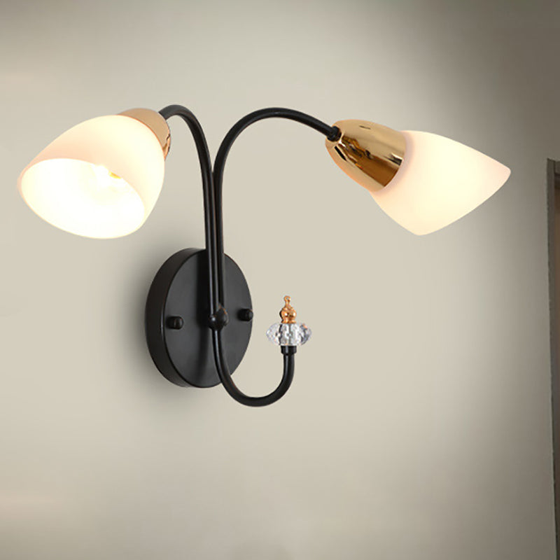 Oval Milky Glass Wall Mounted Lamp Modern 1/2-Bulb Living Room Sconce Light in Black 2.0 White Clearhalo 'Cast Iron' 'Glass' 'Industrial' 'Modern wall lights' 'Modern' 'Tiffany' 'Traditional wall lights' 'Wall Lamps & Sconces' 'Wall Lights' Lighting' 253242