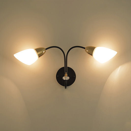 Oval Milky Glass Wall Mounted Lamp Modern 1/2-Bulb Living Room Sconce Light in Black Clearhalo 'Cast Iron' 'Glass' 'Industrial' 'Modern wall lights' 'Modern' 'Tiffany' 'Traditional wall lights' 'Wall Lamps & Sconces' 'Wall Lights' Lighting' 253243