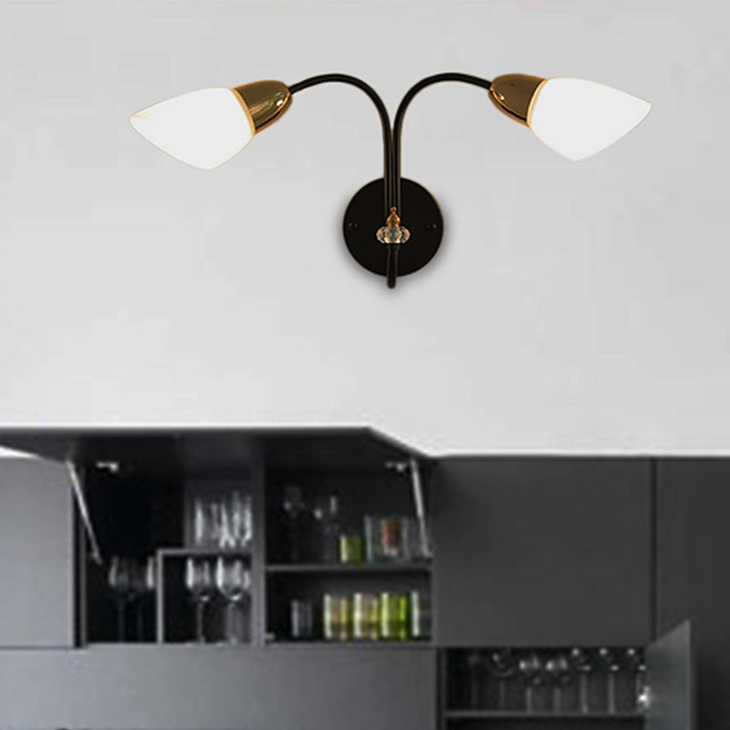 Oval Milky Glass Wall Mounted Lamp Modern 1/2-Bulb Living Room Sconce Light in Black Clearhalo 'Cast Iron' 'Glass' 'Industrial' 'Modern wall lights' 'Modern' 'Tiffany' 'Traditional wall lights' 'Wall Lamps & Sconces' 'Wall Lights' Lighting' 253244