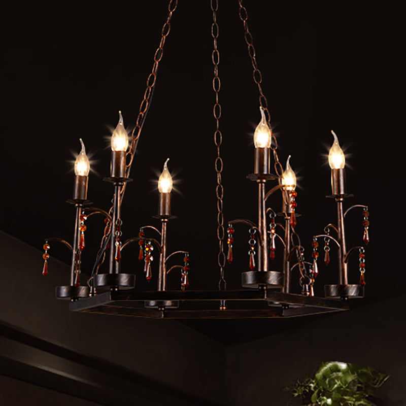 Metal Rust Pendant Lamp Geometric 6 Lights Vintage Chandelier Light Fixture for Dining Room Clearhalo 'Ceiling Lights' 'Chandeliers' Lighting' options 253245