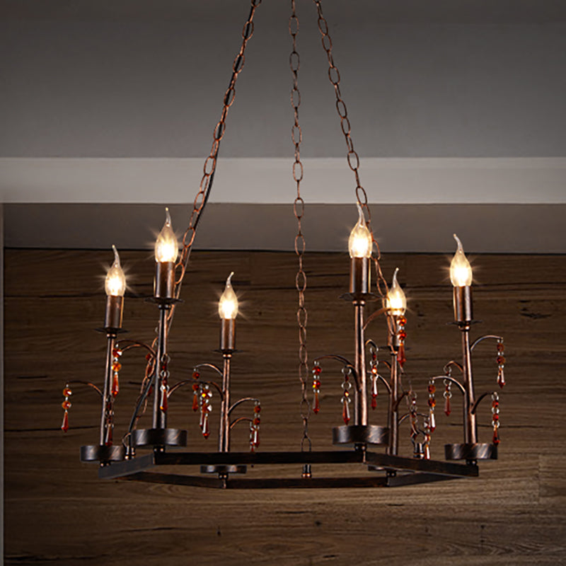 Metal Rust Pendant Lamp Geometric 6 Lights Vintage Chandelier Light Fixture for Dining Room Clearhalo 'Ceiling Lights' 'Chandeliers' Lighting' options 253246