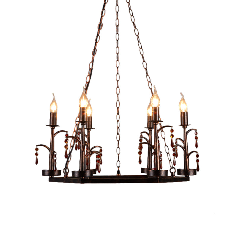 Metal Rust Pendant Lamp Geometric 6 Lights Vintage Chandelier Light Fixture for Dining Room Clearhalo 'Ceiling Lights' 'Chandeliers' Lighting' options 253247