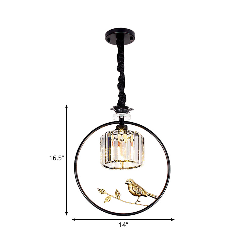 Cylinder Crystal Hanging Light Fixture Minimalist 1 Light Dining Room Pendant Lamp with Gold/Black Ring Clearhalo 'Ceiling Lights' 'Pendant Lights' 'Pendants' Lighting' 253256