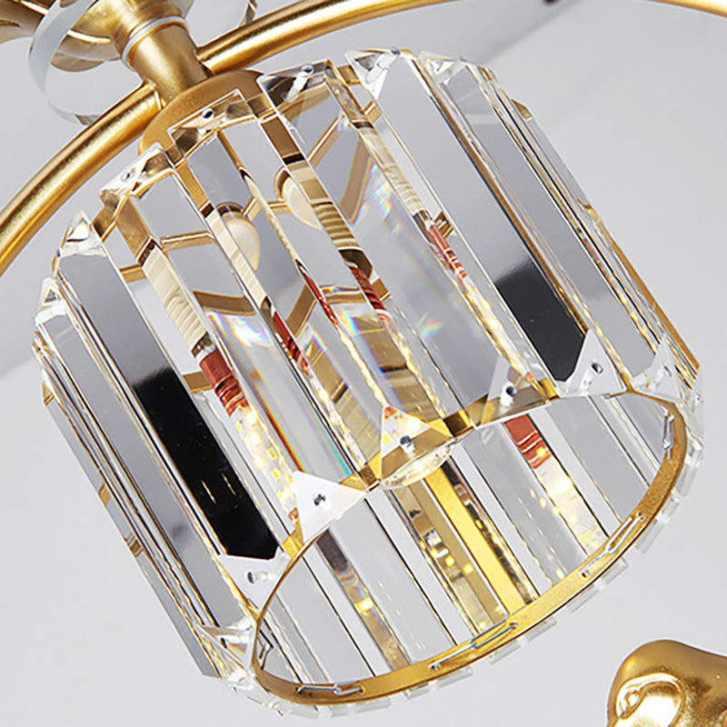 Cylinder Crystal Hanging Light Fixture Minimalist 1 Light Dining Room Pendant Lamp with Gold/Black Ring Clearhalo 'Ceiling Lights' 'Pendant Lights' 'Pendants' Lighting' 253257