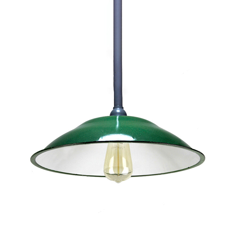 Green Saucer Shade Ceiling Fixture Industrial Enamel 1 Light Farmhouse Pendant Light, 11"/12" Diameter Clearhalo 'Art Deco Pendants' 'Cast Iron' 'Ceiling Lights' 'Ceramic' 'Crystal' 'Industrial Pendants' 'Industrial' 'Metal' 'Middle Century Pendants' 'Pendant Lights' 'Pendants' 'Tiffany' Lighting' 253273