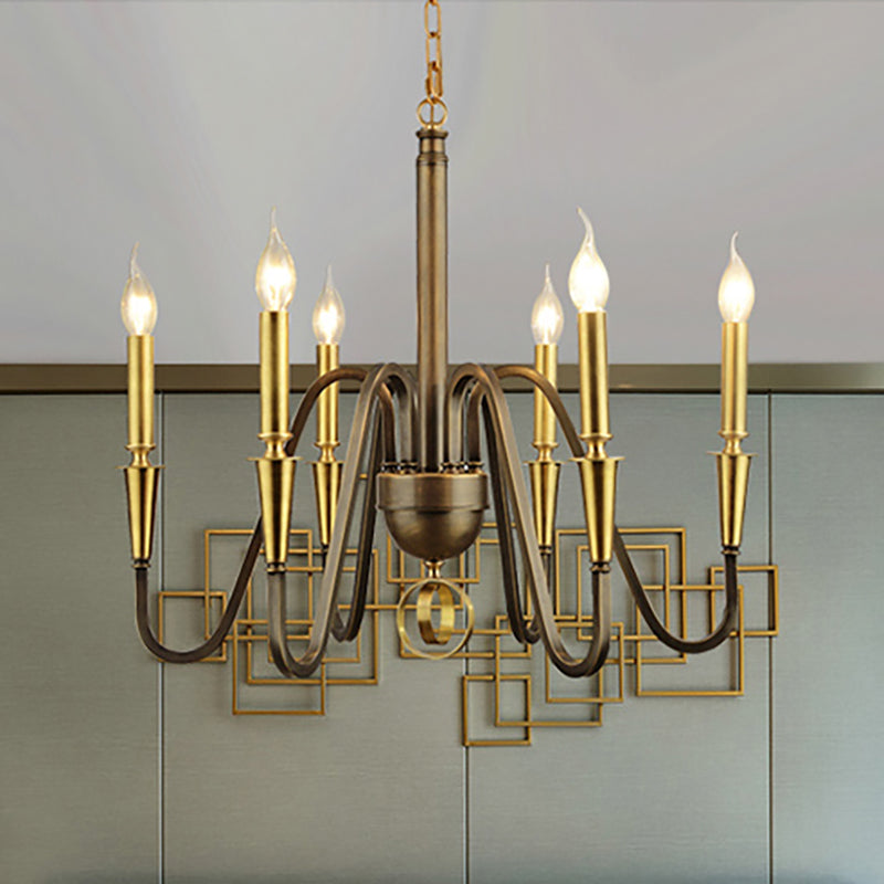 Brass Candle Ceiling Pendant Light Traditional Metal 6/8 Lights Living Room Chandelier Light Fixture Clearhalo 'Ceiling Lights' 'Chandeliers' Lighting' options 253302