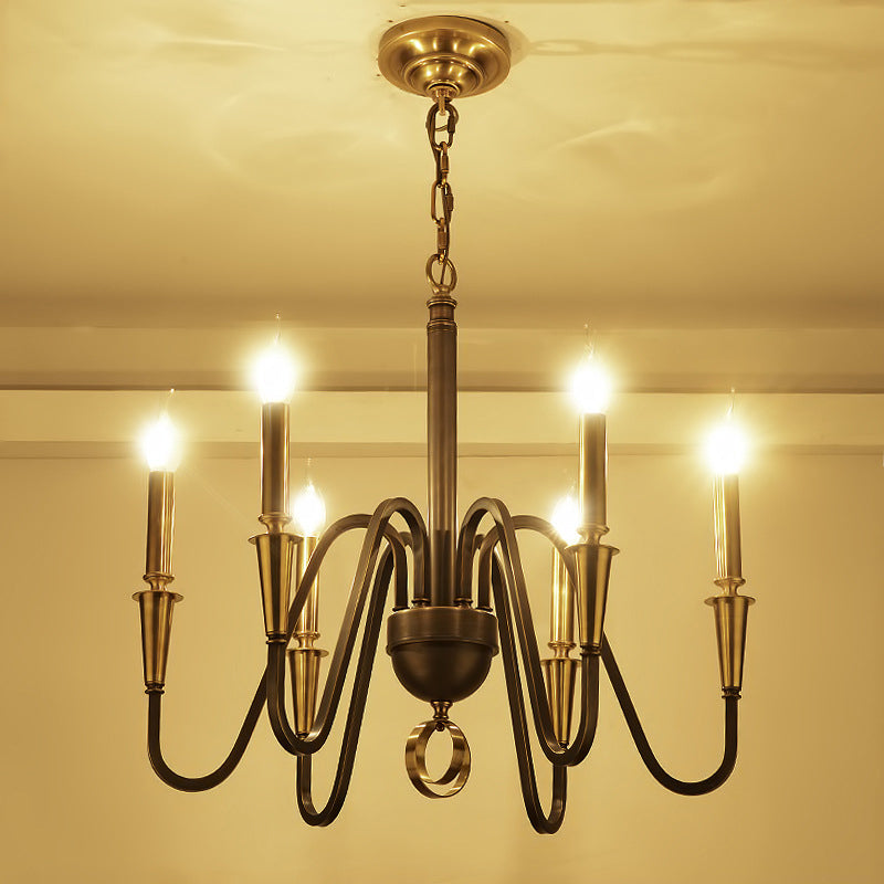 Brass Candle Ceiling Pendant Light Traditional Metal 6/8 Lights Living Room Chandelier Light Fixture Clearhalo 'Ceiling Lights' 'Chandeliers' Lighting' options 253303