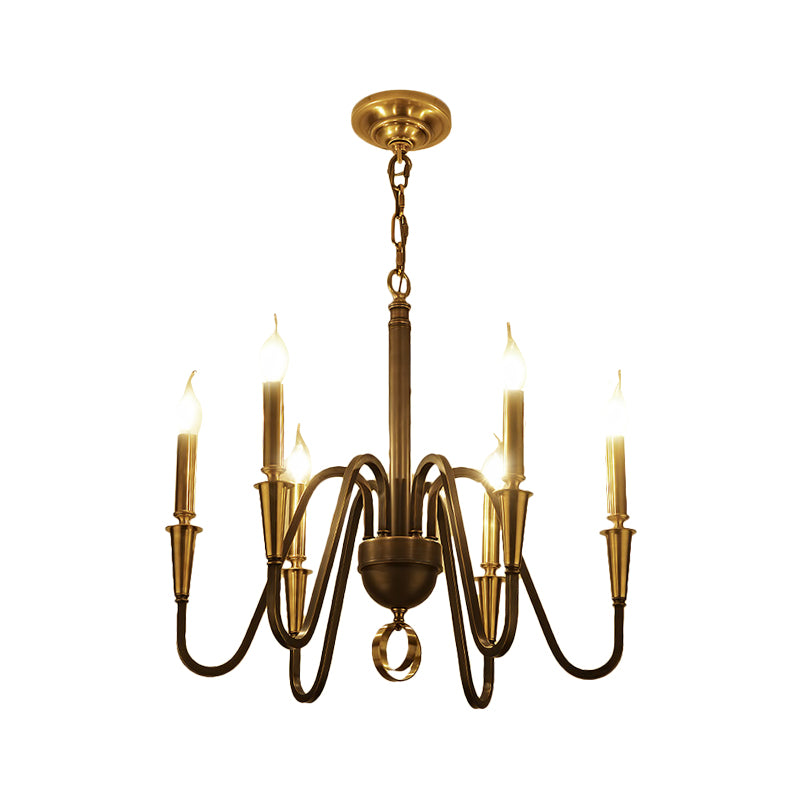 Brass Candle Ceiling Pendant Light Traditional Metal 6/8 Lights Living Room Chandelier Light Fixture Clearhalo 'Ceiling Lights' 'Chandeliers' Lighting' options 253304