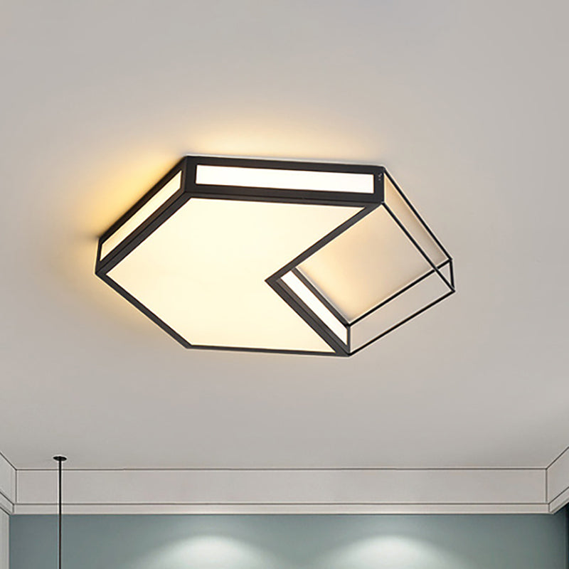 Black/Grey Hexagon/Square Flush Light Modern Acrylic Led Ceiling Flushmount in Third Gear Black Hexagon Clearhalo 'Ceiling Lights' 'Close To Ceiling Lights' 'Close to ceiling' 'Flush mount' Lighting' 253411