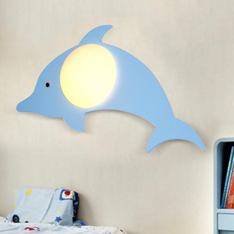 Wood Cartoon Pattern Wall Light Contemporary LED Wall Sconce for Nursing Room Bedroom Blue Dolphin Clearhalo 'Wall Lamps & Sconces' 'Wall Lights' Lighting' 253440