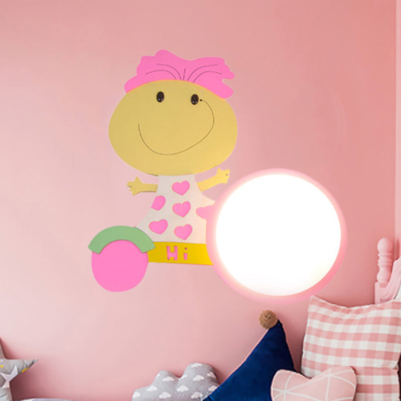 Wood Cartoon Pattern Wall Light Contemporary LED Wall Sconce for Nursing Room Bedroom Pink Kid Clearhalo 'Wall Lamps & Sconces' 'Wall Lights' Lighting' 253441