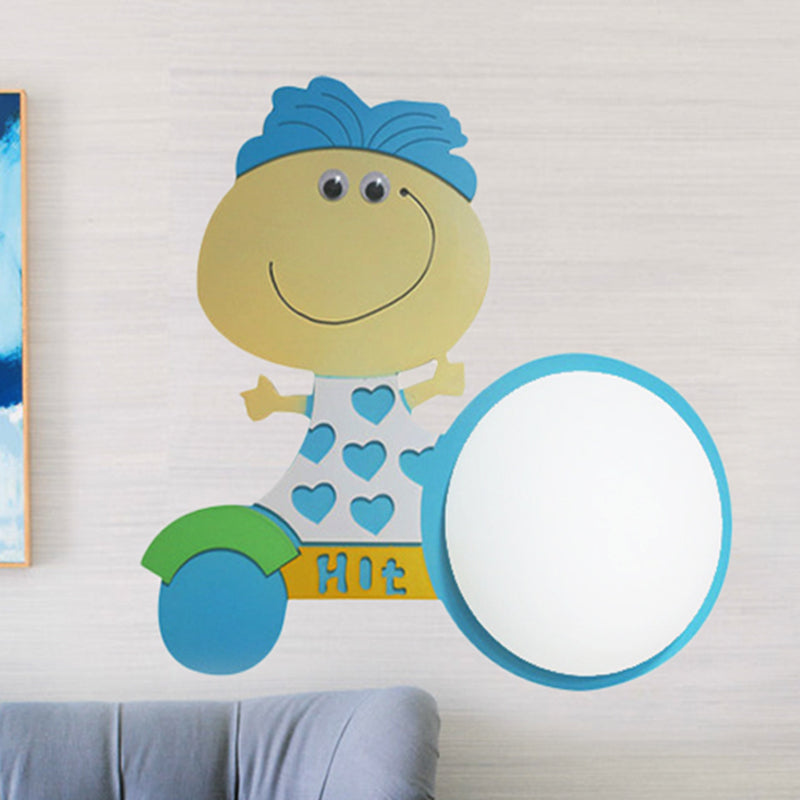 Wood Cartoon Pattern Wall Light Contemporary LED Wall Sconce for Nursing Room Bedroom Blue Boy Clearhalo 'Wall Lamps & Sconces' 'Wall Lights' Lighting' 253442