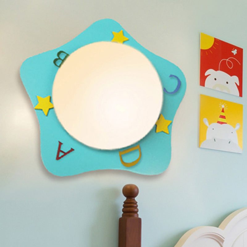 Wood Cartoon Pattern Wall Light Contemporary LED Wall Sconce for Nursing Room Bedroom Blue Starfish Clearhalo 'Wall Lamps & Sconces' 'Wall Lights' Lighting' 253444