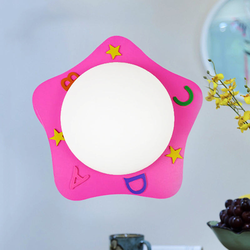 Wood Cartoon Pattern Wall Light Contemporary LED Wall Sconce for Nursing Room Bedroom Pink Star Clearhalo 'Wall Lamps & Sconces' 'Wall Lights' Lighting' 253445