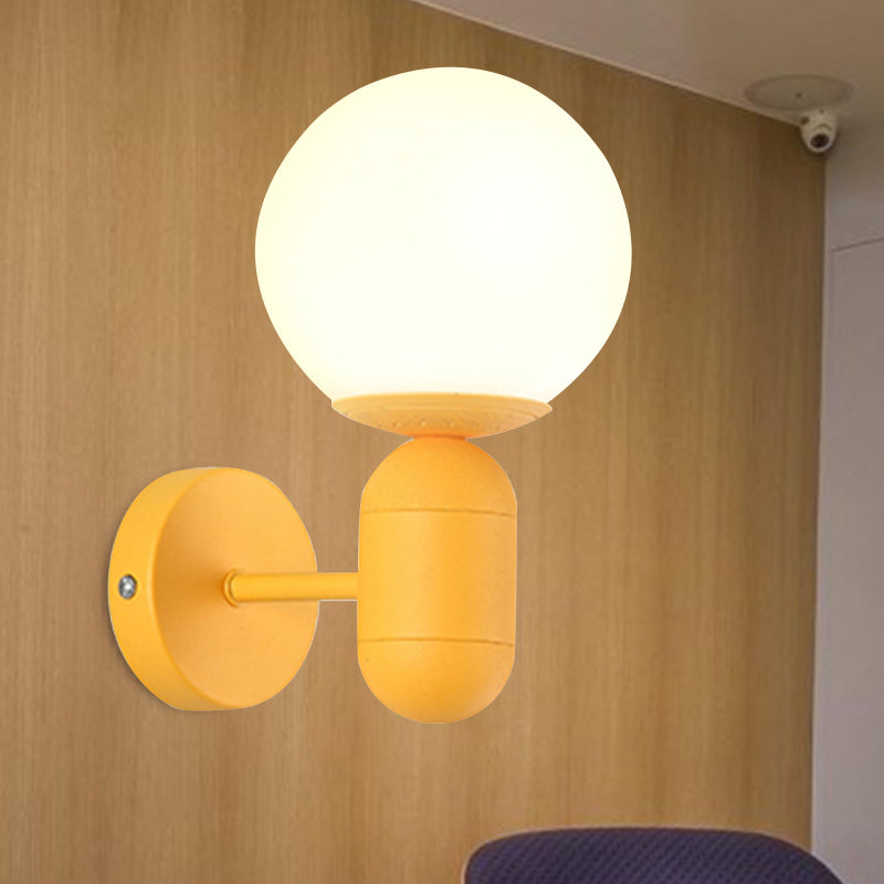 1 Light Orb Shade Wall Light with Capsule Macaron Loft Metallic Wall Lamp for Balcony Kitchen Yellow Clearhalo 'Cast Iron' 'Glass' 'Industrial' 'Modern wall lights' 'Modern' 'Tiffany' 'Traditional wall lights' 'Wall Lamps & Sconces' 'Wall Lights' Lighting' 253449