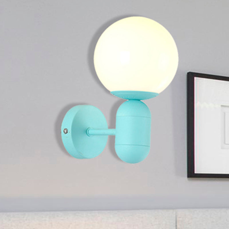 1 Light Orb Shade Wall Light with Capsule Macaron Loft Metallic Wall Lamp for Balcony Kitchen Blue Clearhalo 'Cast Iron' 'Glass' 'Industrial' 'Modern wall lights' 'Modern' 'Tiffany' 'Traditional wall lights' 'Wall Lamps & Sconces' 'Wall Lights' Lighting' 253453