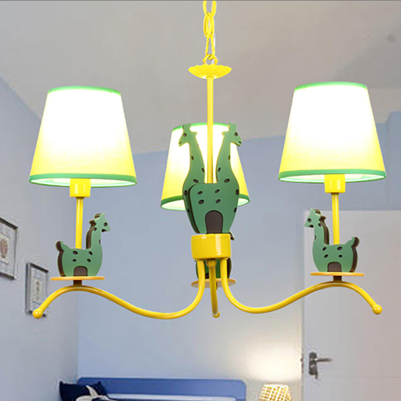 Wood Giraffe Chandelier Light with Tapered Shade Living Room Cartoon Hanging Light in Yellow 3 Yellow Clearhalo 'Ceiling Lights' 'Chandeliers' Lighting' options 253457_e4be5690-a0df-43e6-a897-39a7f34929b5