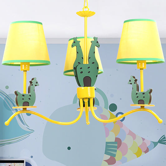 Wood Giraffe Chandelier Light with Tapered Shade Living Room Cartoon Hanging Light in Yellow Clearhalo 'Ceiling Lights' 'Chandeliers' Lighting' options 253458
