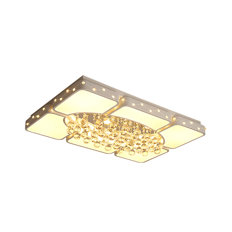 Square/Rectangle Flushmount Lamp Modernism Metal Led White Ceiling Light Fixture with Crystal Ball, 19.5"/23.5"/35.5" W Clearhalo 'Ceiling Lights' 'Close To Ceiling Lights' 'Close to ceiling' 'Flush mount' Lighting' 253471