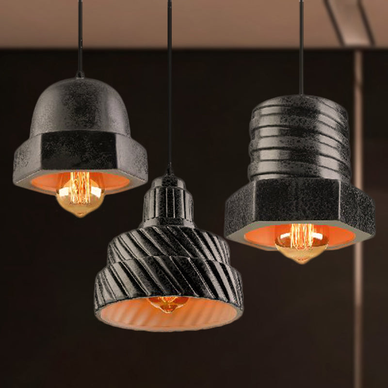 Industrial Style Screw Shaped Hanging Light 3-Light Ceramics Pendant Lamp with Adjustable Cord in Black Black Clearhalo 'Ceiling Lights' 'Modern Pendants' 'Modern' 'Pendant Lights' 'Pendants' Lighting' 253515