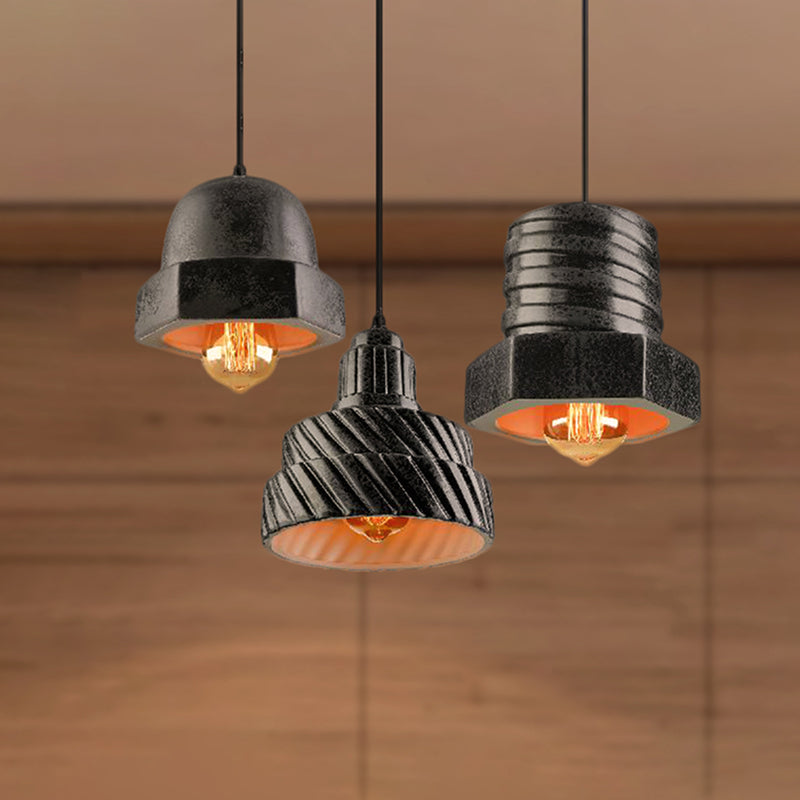 Industrial Style Screw Shaped Hanging Light 3-Light Ceramics Pendant Lamp with Adjustable Cord in Black Clearhalo 'Ceiling Lights' 'Modern Pendants' 'Modern' 'Pendant Lights' 'Pendants' Lighting' 253516