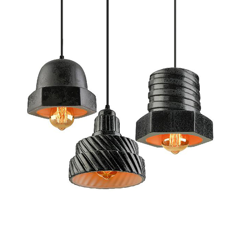 Industrial Style Screw Shaped Hanging Light 3-Light Ceramics Pendant Lamp with Adjustable Cord in Black Clearhalo 'Ceiling Lights' 'Modern Pendants' 'Modern' 'Pendant Lights' 'Pendants' Lighting' 253517