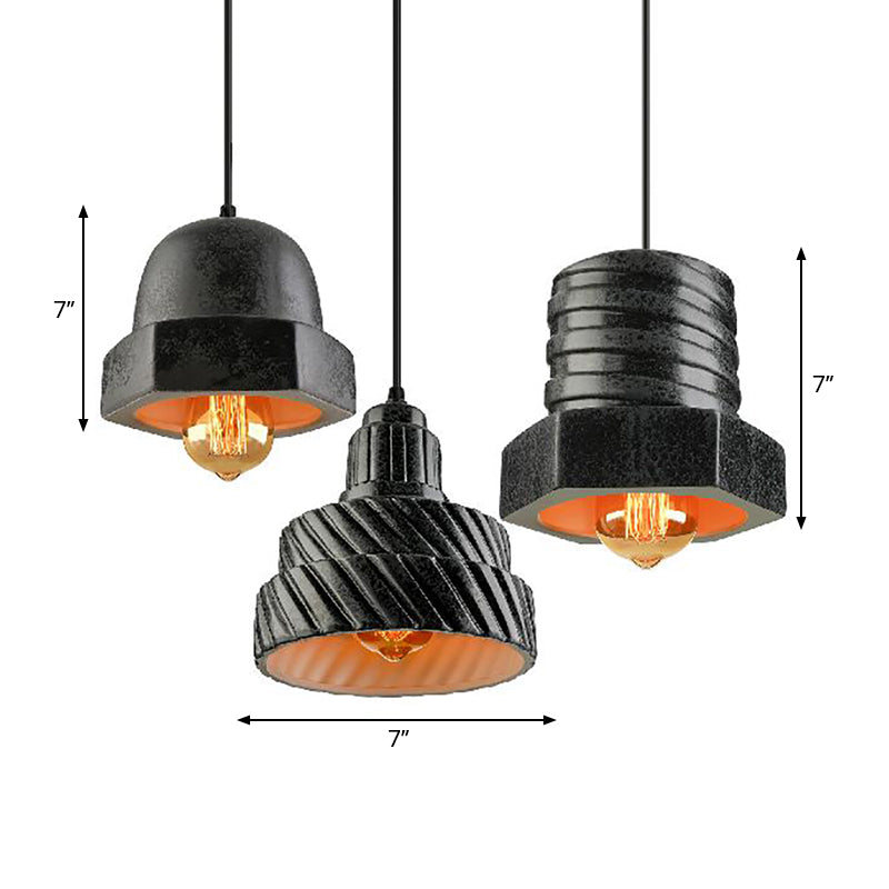 Industrial Style Screw Shaped Hanging Light 3-Light Ceramics Pendant Lamp with Adjustable Cord in Black Clearhalo 'Ceiling Lights' 'Modern Pendants' 'Modern' 'Pendant Lights' 'Pendants' Lighting' 253518