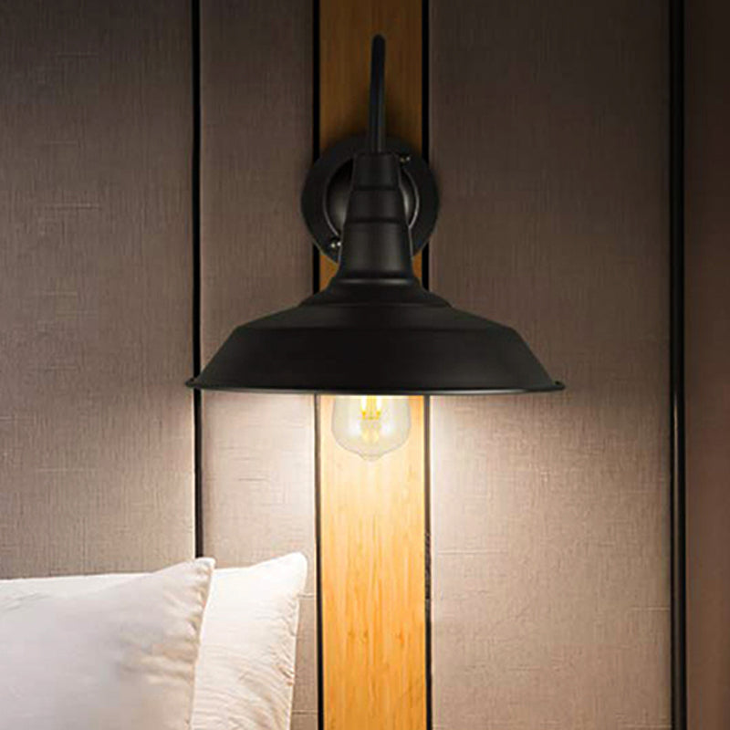 Farmhouse Barn Wall Lighting 1 Light Metal Sconce Lamp with Gooseneck Arm in Black for Bedroom, 2 Packs Black Clearhalo 'Cast Iron' 'Glass' 'Industrial' 'Modern wall lights' 'Modern' 'Tiffany' 'Traditional wall lights' 'Wall Lamps & Sconces' 'Wall Lights' Lighting' 253528