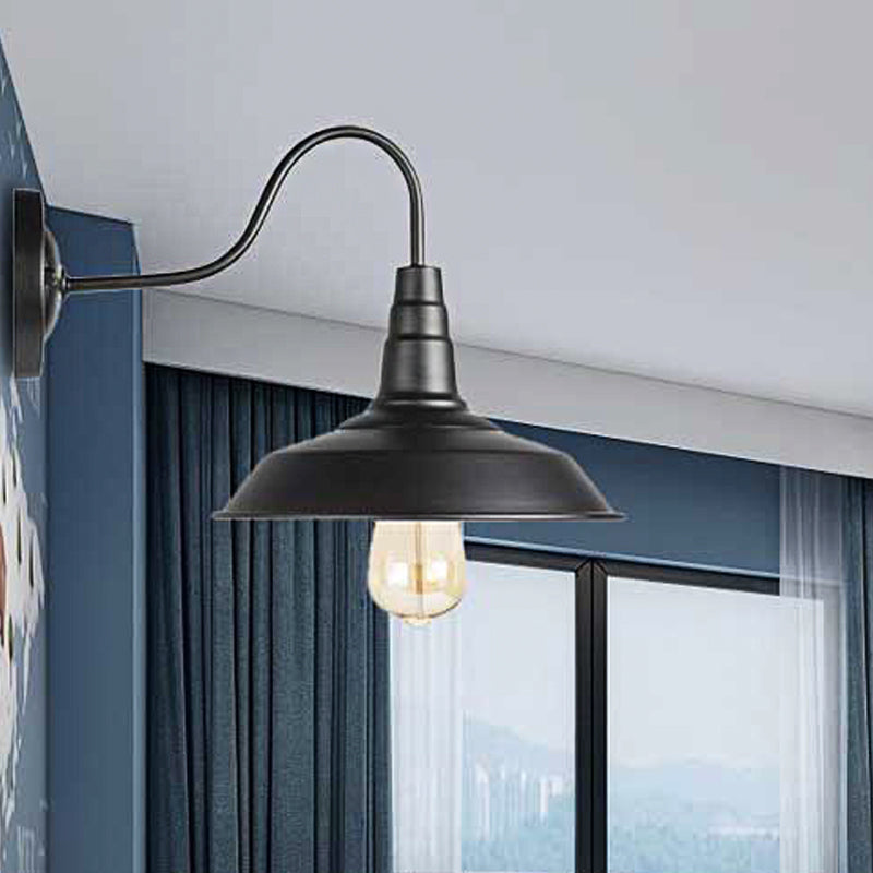 Farmhouse Barn Wall Lighting 1 Light Metal Sconce Lamp with Gooseneck Arm in Black for Bedroom, 2 Packs Clearhalo 'Cast Iron' 'Glass' 'Industrial' 'Modern wall lights' 'Modern' 'Tiffany' 'Traditional wall lights' 'Wall Lamps & Sconces' 'Wall Lights' Lighting' 253529