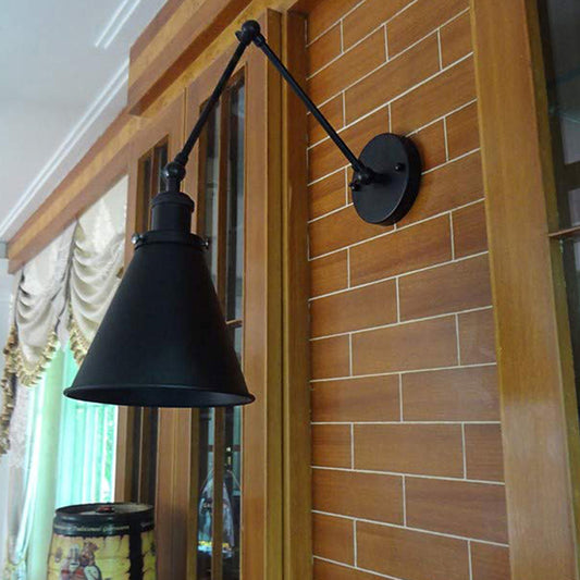 2 Packs Tapered Metal Sconce Light Industrial Style 1 Head Corridor Wall Light with Swing Arm in Black Black Clearhalo 'Cast Iron' 'Glass' 'Industrial' 'Modern wall lights' 'Modern' 'Tiffany' 'Traditional wall lights' 'Wall Lamps & Sconces' 'Wall Lights' Lighting' 253541