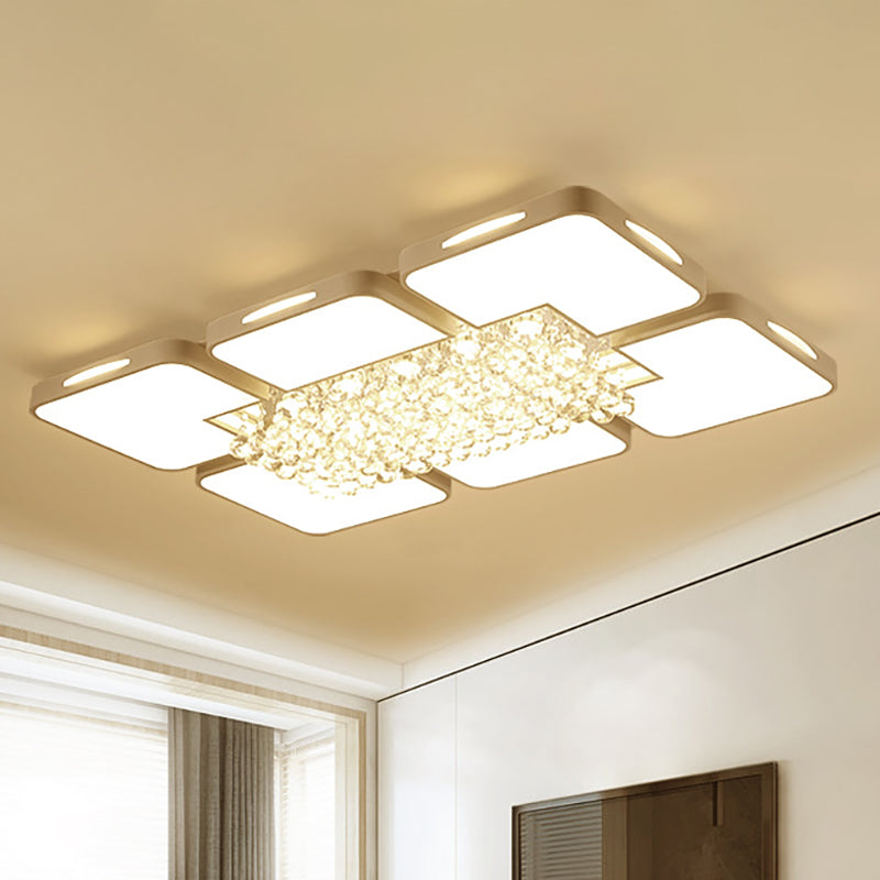 Acrylic Rectangle Flush Mount Ceiling Light Modern White Led Indoor Lighting with Crystal Ball, 23.5"/35.5" W White Warm Clearhalo 'Ceiling Lights' 'Close To Ceiling Lights' 'Close to ceiling' 'Flush mount' Lighting' 253543