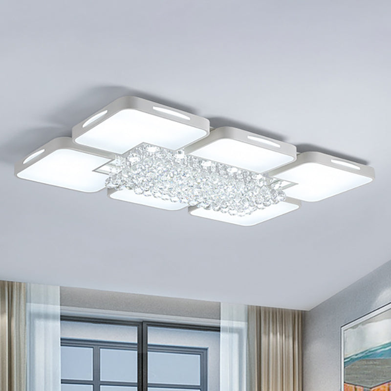 Acrylic Rectangle Flush Mount Ceiling Light Modern White Led Indoor Lighting with Crystal Ball, 23.5"/35.5" W White White Clearhalo 'Ceiling Lights' 'Close To Ceiling Lights' 'Close to ceiling' 'Flush mount' Lighting' 253544